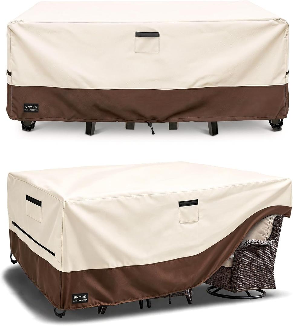 Outdoor Furniture Covers Waterproof for Patio Furniture Set, Heavy Duty 600D Table Cover for Dining Set, Sofa & Chair Outdoor Couch Cover Patio Furniture Covers 111L x 74W x 28H inch Beige