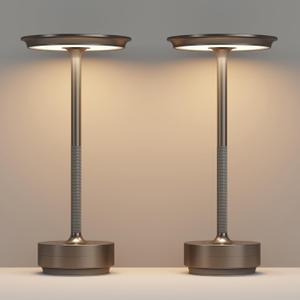 2 Pack Cordless Table Lamps Rechargeable, Portable 5000mAh LED Table Light, 3 Color Stepless Dimming Battery Powered Table Lamp for Bedroom/Home/Restaurant/Outdoor.(Cafe)
