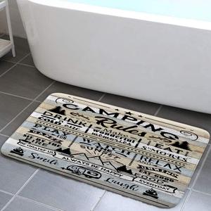 DYNH Camper RV Bath Mat for Travel Trailer Bathroom, Farmhouse Camping Rules Quote Floor Rugs Mats Non Slip Bathroom Happy Camp Decor Accessories 16X24 Inches Kitchen Bedroom Indoor (Black)