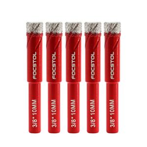 Dry Diamond Drill Bits Set - FOCSTOL 5pcs 10mm Diamond Hole Saw Kit with Round Shank for Ceramic Porcelain Tile Marble Granite (3/8''(10mm))