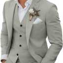 Men's 3 Piece Linen Suits Casual Lightweight Blazer Jackets Vest Pants Set for Wedding Business Prom Suit, XL
