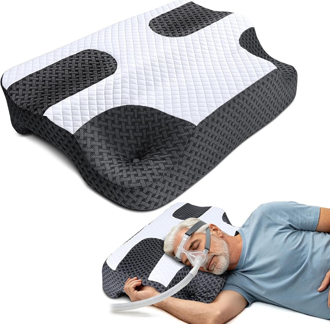 SAHEYER CPAP Pillow for Side Sleeping, CPAP Nasal Pillows for All CPAP Masks Users to Reduce Air Leaks Masks Pressure, Neck Support Pillows for Sleeping for Neck Pain Relief, L 23.7x W 14x H 3.9/5 inch