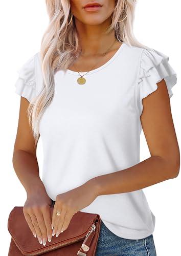WEESO Ruffle Short Sleeve Shirts for Women Trendy Crew Neck T Shirts White Large, White  WEESO Ruffle Short Sleeve Shirts for Women Trendy Crew Neck T Shirts White Large, White