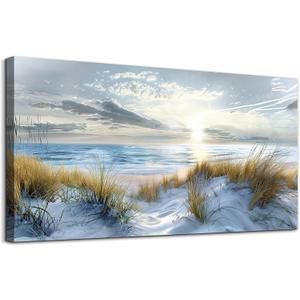 Lapremoly Framed Wall Art - Large Ocean Beach Wall Decor for Living Room, Office, Modern Bedroom - Blue Sea Landscape Pictures - 24"X48"