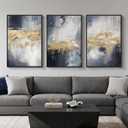 Large Framed Blue and Gold Abstract Wall Art for Living Room, 3 Piece 24x36, 24" W x 36" H x 3Pcs