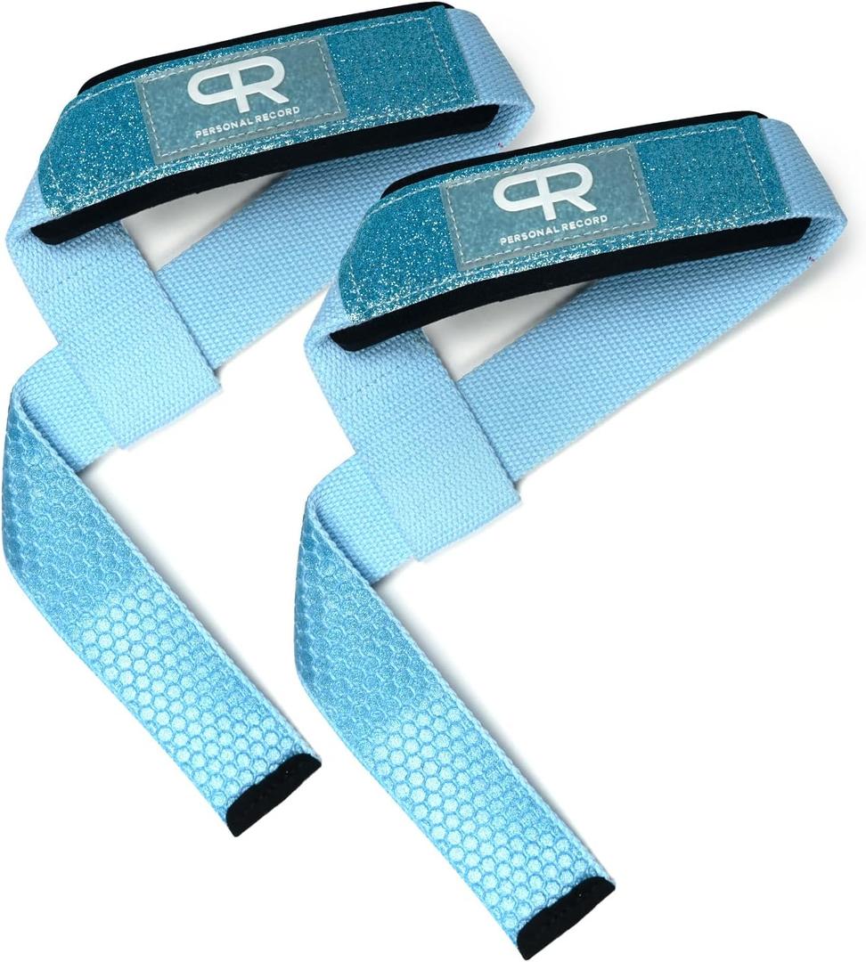 Lifting Straps - Super Heavy Duty No Slip Grip Wrist Straps for Weightlifting, Extra Thick Cotton, Fatigue Reduction, Fully Adjustable, Larry Wheels Wraps (Glitter Blue)