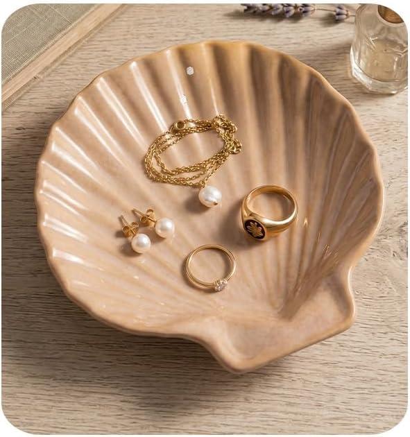 MUMREUES Ceramic Jewelry Tray Small Trinket Dish Shell Ring Holder Dish Decorative Jewelry Plate Bowl Organizing Rings Earrings Necklaces Keys Cute Room Decor Aesthetic Gifts for Mom