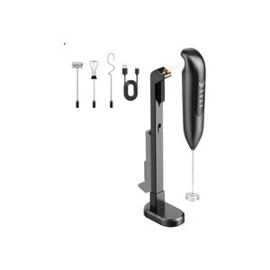 Electric Milk Frother Handheld: Rechargeable 3 in 1 - LED Digital Display with 3 Speeds Portable Stainless Steel Drink Foam Mixer for Milk Coffee, Lattes, Valentine's Day gifts - Onyx Black