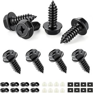 LivTee Rustproof License Plate Screws for Securing License Plates Frames and Covers on Cars and Trucks, 8 Set Premium Stainless Steel Self Tapping Mounting Bolts (Black Zinc Plated)