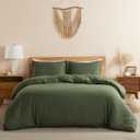 DAPU 100% Linen Olive Green Duvet Cover Set, Pure Natural French Flax Linen with Corner Ties and Zipper Closure Soft Breathable Durable for Hot Sleepers 1 Duvet Cover 2 Pillowcases (Queen)
