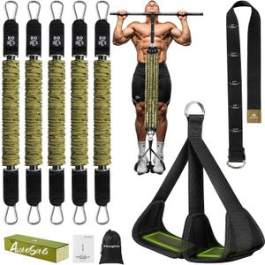 Pull Up Assistance Bands with Foot Support Pedal - Upgraded Heavy Duty Resistance Bands Adjustable Weight/Height with 80Lbs Bands&Measured Strap for Strength Training Home Gym (Green)