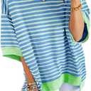 SHEWIN Womens Tops Casual Short Sleeve Sweatshirt Crewneck Striped Shirt Pullover T Shirts Loose Blouses (Green, M)