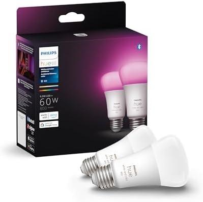 Philips Hue Smart 60W A19 LED Bulb - White and Color Ambiance Color-Changing Light - 1Pack - 800LM - E26 - Indoor - Control with Hue App - Works with Alexa, Google Assistant and Apple Homekit
