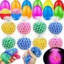 24 PCS Prefilled Easter Eggs, 12 Easter Eggs + 12 Light Up Grape Mesh Sensory Balls Fidget Toys, Kids Boys Girls Toddlers Easter Basket Stuffers Glow in The Dark Fillers Easter Eggs Hunt Party Favor