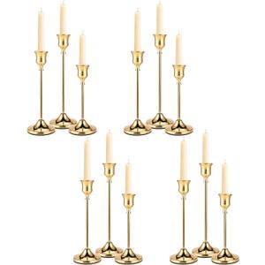 Brass Gold Candle Holders Set of 12, Metal Taper Candlestick Holders in 3 Heights - Vintage Candle Stick Holder Brass Decor - Candle Holder Centerpieces for Wedding Table Home Christmas Decoration