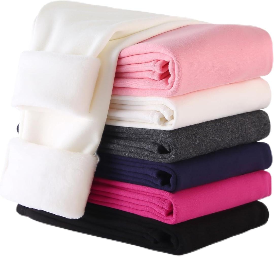 StyleSavvy Girls Winter Leggings Thick Cotton Fleece Lined Girls Pants Warm Stretchy Thermal Tights Pants for 4-12Y (White, S)