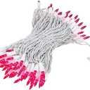 Novelty Lights 50 Feet 100 Bulb Incandescent Mini Light String, Pink with 6-Inch Spacing on White Wire, UL Listed Commercial Grade Indoor/Outdoor Mini Lights, Connectable End-To-End