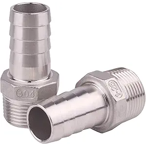 DERNORD Stainless Steel 1/2" Hose Barb x 1/4" NPT Male - Home Brew Pipe Fitting Pack of 2
