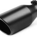 A-KARCK Exhaust Tip 3 Inch Inlet, 3" Inlet 5" Outlet 12" Long Black Coated Finish Muffler Tip for Truck Tailpipe, Stainless Steel Rolled Edge