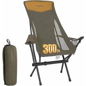 SUNNYFEEL Lightweight Folding Camping Chair, Portable Backpacking Chair with Head Support & Cup Holder, Stable Aluminum Beach Chair for Outdoor Camping, Hiking, Travel, Picnic, Fishing, 300 LBS, Sand, Oversized