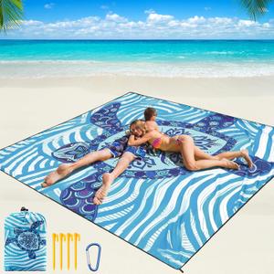 WIWIGO Beach Blanket Waterproof Sandproof Beach Mat 79" X 83"/10'x9'for 1-4 Adults Quick Drying Outdoor Picnic Mat Beach Accessories for Travel, Camping, Hiking, 79" X 83"
