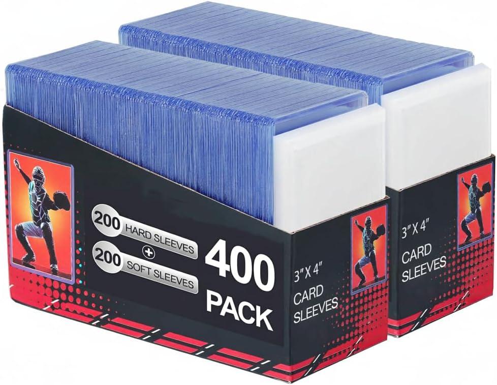 400 Card Sleeves Clear Loads for Cards,3"X4" Baseball Card Protectors,Premium Sleeves for Cards,Hard Plastic Card Holder for Trading Sports Football Game Cards (200 Hard Sleeves+200 Penny Sleeves)