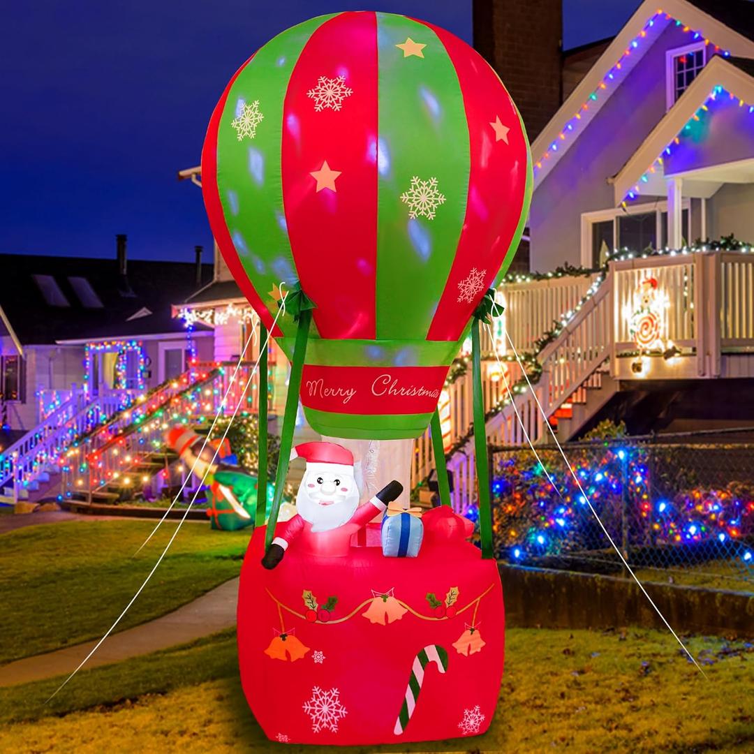 6.5FT Christmas Inflatable Christmas hot air Balloon Decoration, Blow Up Outdoor Yard Decor, Built-in LED Lights Holiday Inflatable Decoration for Party Garden Lawn