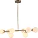Brushed Nickel 8 Light Linear Chandelier Rustic Industrial Iron Chandeliers White Glass for Dining Room Lighting Fixtures Hanging