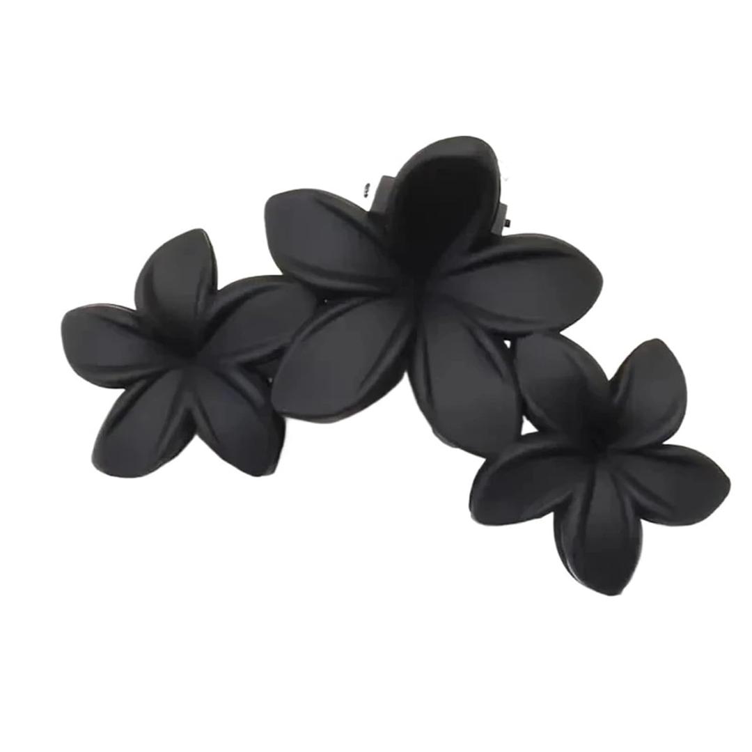 3 Pack Cute Non-Slip Matte Flower Hair Claw Clips for Women - Large Plumeria Hawaiian Hair Accessories(Black)