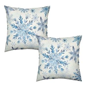 Wnoesat Set of 2 Winter Snowflake Pillow Covers Blue Christmas Decorative Throw Pillow Cases 16x16 Inch Farmhouse Xmas Holiday Outdoor Cotton Linen Pillowcase for Living Room Couch Sofa Decor