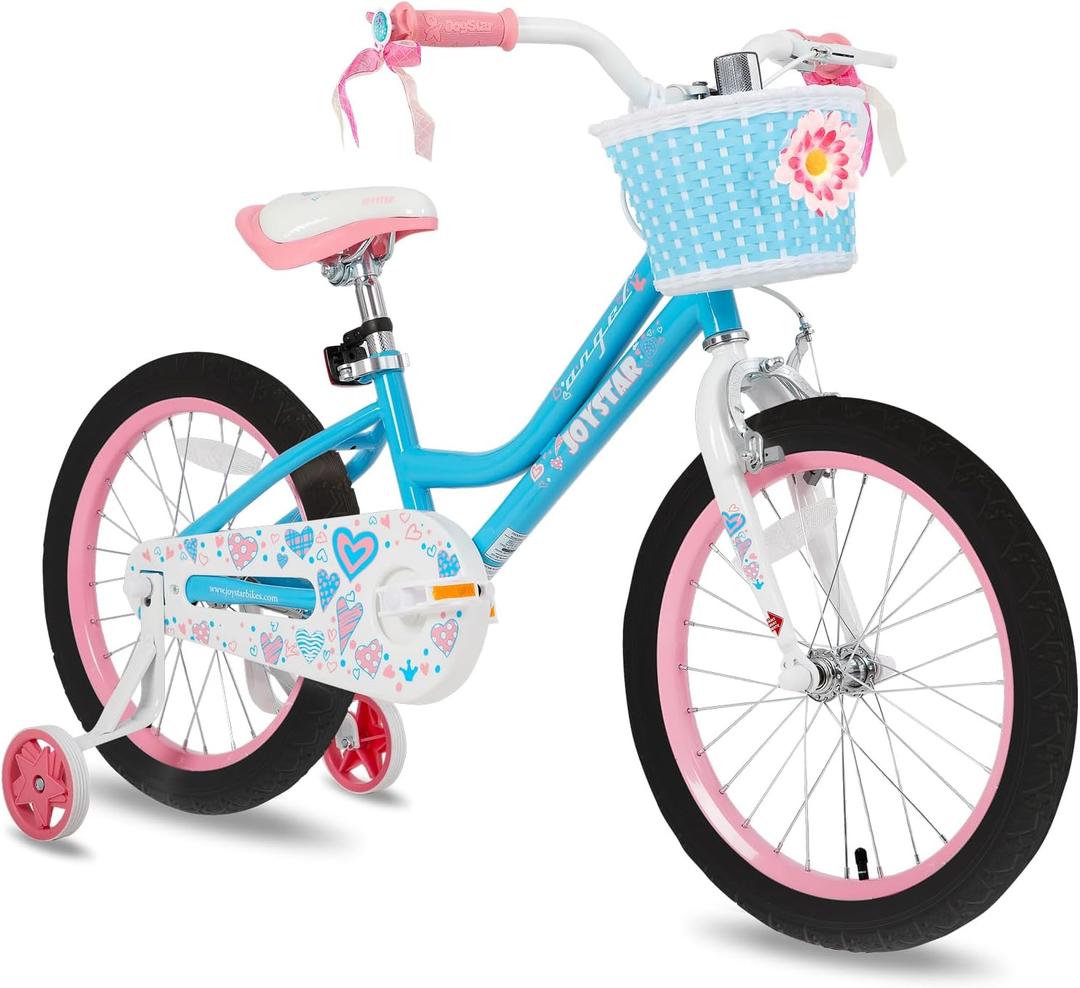 JOYSTAR 20 Inch Girls Bike for 7 8 9 10 Years Old 20" Kids Bikes for Ages 7-10yr with Training Wheels and Basket Children's Bicycle with Handbrake in Blue