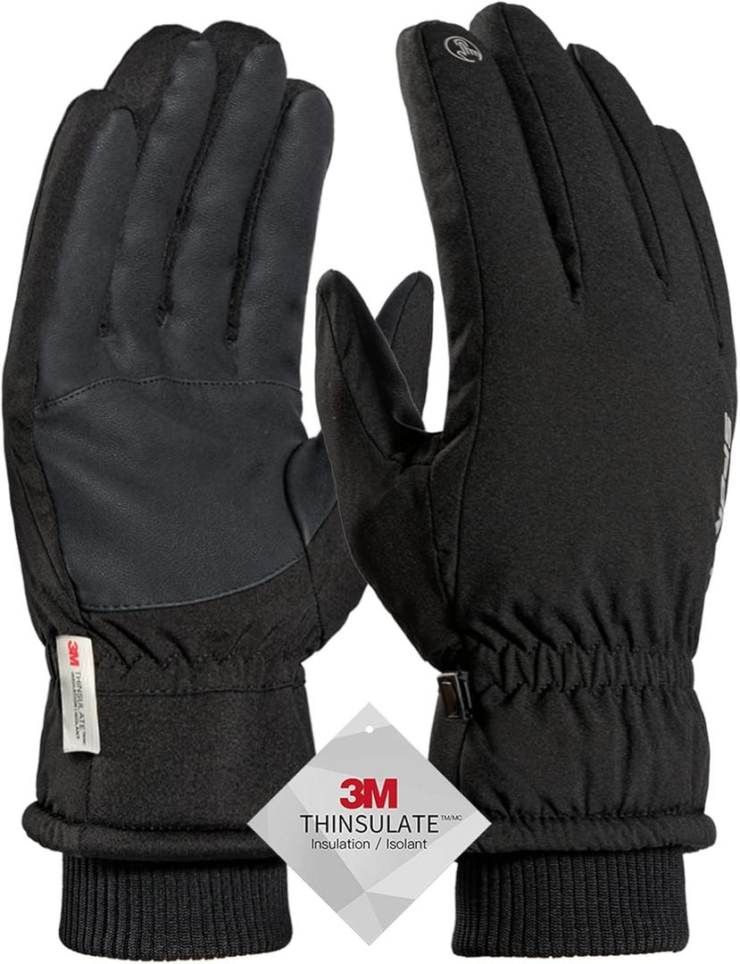 TRENDOUX Winter Gloves for Men Warm: 3M Thinsulate -20 Windproof Waterproof Ski Women Glove with Touchscreen Thermal Lining Anti-Slip for Work Cycling Motorcycle Snowboarding (Large, Black)