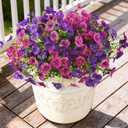 Artificial Fake Pansy Flowers for Outdoor, 12 Pcs Faux Silk Pansies Flower for Spring Summer Decoration, UV Resistant Fake Plants for Outside Planter Porch Yard Patio Home Decor(Purple Rose Red)