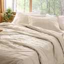 Bedsure Linen Quilt King Size, Cotton Linen Blend Quilt Set with Natural Wrinkles - 3-Piece Linen Bedding Set for All Seasons - Natural (106x96)