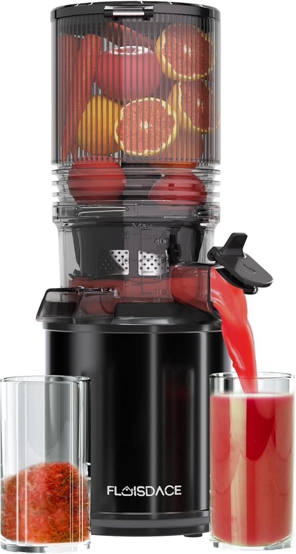 Cold Press Juicer  Hands-Free Electric Masticating Juicer Machine with 6.5" Large Feed Chute, 350W Masticating Juicer Machine For More Juice, Less Pulp, High Juice Yield  Easy Cleanup & Assembly