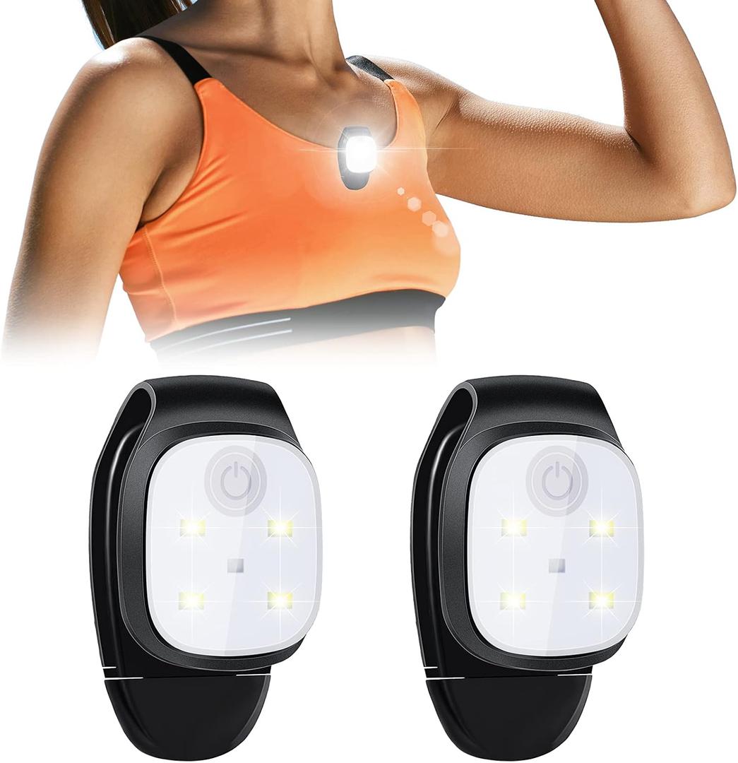 Outdoor Night Clip-on LED Running Light - USB Rechargeable, Reflective, Lightweight Plastic Safety Accessory for Jogging, Hiking, Camping, Dog Walking (2 Packs)