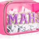 Empty Mahjong Tile Bag American PVC Clear Mahjong Case Size 166 Waterproof Zippered Storage Tile Holder Rack Bag for Game Lover Gift Travel, Case Only (Hot Pink,Mahj)