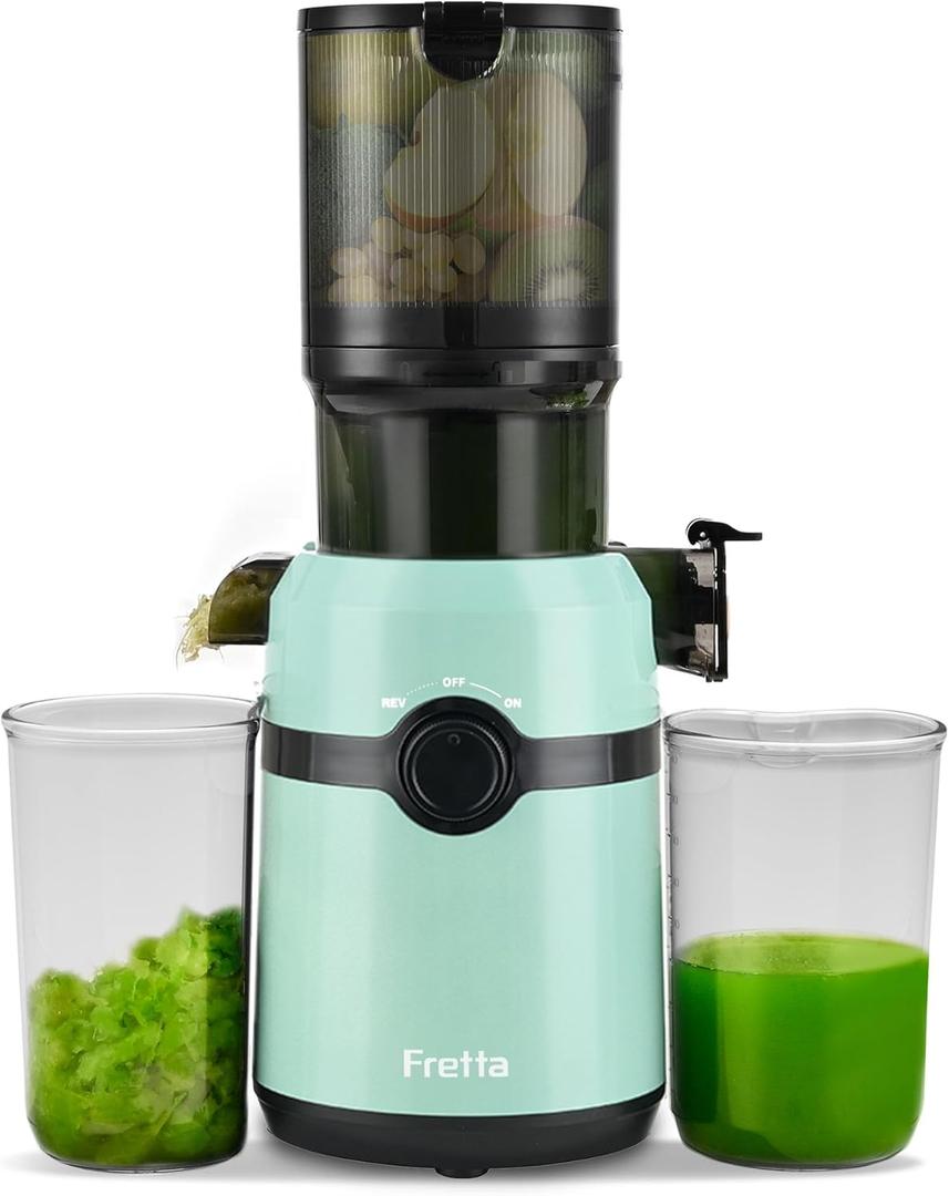 Cold Press Juicer Machines,Fretta Slow Masticating Juicer Machines with 4.25" Large Feed Chute,Fit Whole Fruits & Vegetables Easy Clean Self Feeding,High Juice Yield,BPA Free (Blue) (1.0 L)