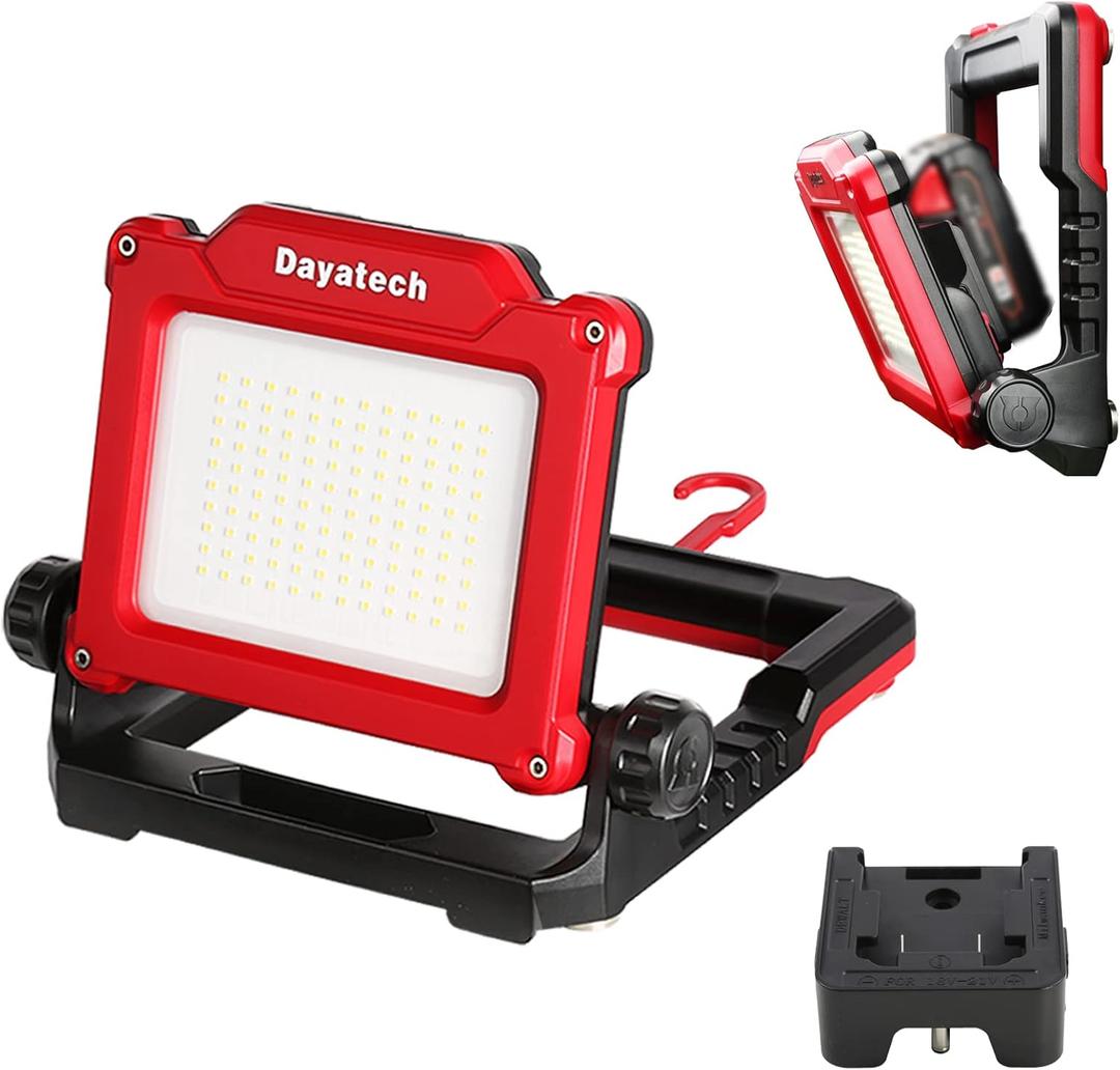 Cordless LED Work Light Compatible with Dewalt and Milwaukee 18-20V Battery, 4000 LM 25 W, Flickerless, Brightness Adjustable, Foldable Base with Magnets, (Battery/Charger Not Included)
