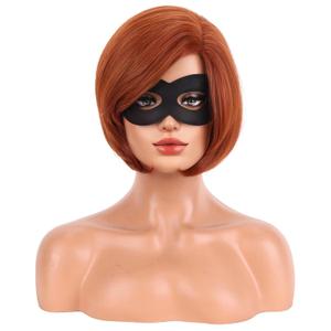 BERON Women Girls Short Bob Straight Dark Orange Wig Halloween Cosplay Wig Anime Costume Party Wigs