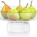 ZOOFOX Fruit Bowl for Kitchen Counter, Large Decorative Glass Bowls with Pedestal, Ribbed Pedestal Bowl for Fruit, Vegetable, Salad and Dessert, Key Bowls for Entry Table