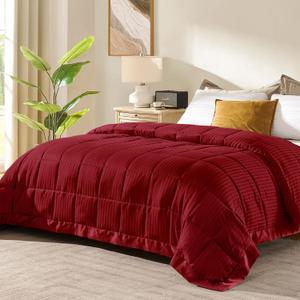 downluxe King Size Blanket with Satin Trim, Lightweight Down Alternative King Blanket for All Season, Machine Washable (Red, 108 x 90 Inch)