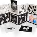 Soft Tummy Time Book w/ Stimulating Baby Safe Mirror - Fun Black and White Montessori Toy w/ Crinkle Filling & 20 High Contrast Designs - Perfect Newborn Toy For Safe and Early Infant Development