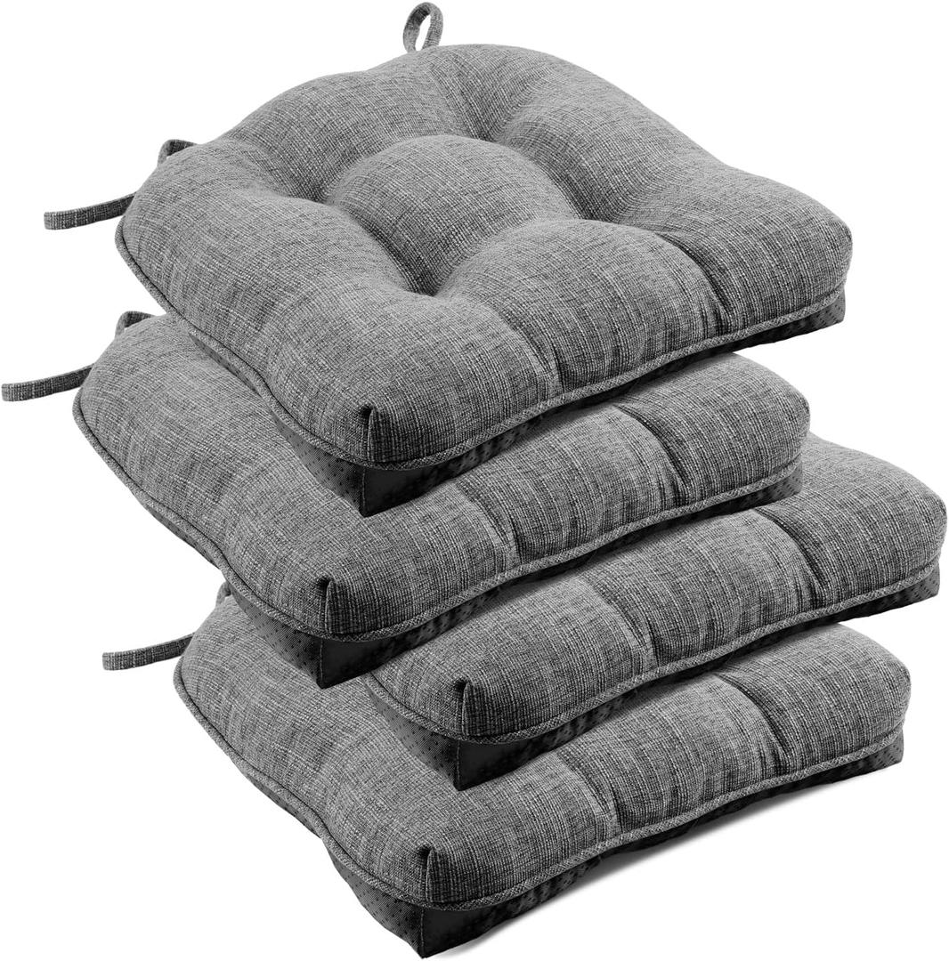 downluxe Indoor Chair Cushions for Dining Chairs, Tufted Overstuffed Textured Foam Kitchen Chair Pads with Ties and Non-Slip Backing, 15.5" x 15.5" x 4", Dark Grey, 4 Pack downluxe Indoor Chair Cushions for Dining Chairs, Tufted Overstuffed Textured Foam Kitchen Chair Pads with Ties and Non-Slip Backing, 15.5" x 15.5" x 4", Dark Grey, 4 Pack