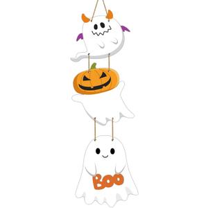 2 x Halloween Door Decorations Halloween Wreath Cute Ghost Decor Boo Sign Wooden Front Door Hanger Ghost Hanging Sign Wreath for Wall Indoor Home Decor