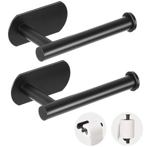 JOPOFI Toilet Paper Holder - Self Adhesive Toilet Paper Holder Wall Mount for Bathroom, SUS 304 Stainless Steel Command Strip Toilet Paper Roll Holder Stick On Wall, No Drilling - Matte Black（1 Pc）