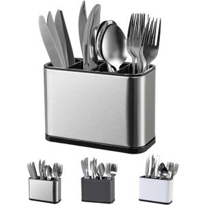 LIBODOUR Utensil Holder,Stainless Steel Caddy Counter,Spoon holder,4 Compartments Silverware Caddy,Capacity Flatware Spoon Fork Tool Cutlery HolderSilvery