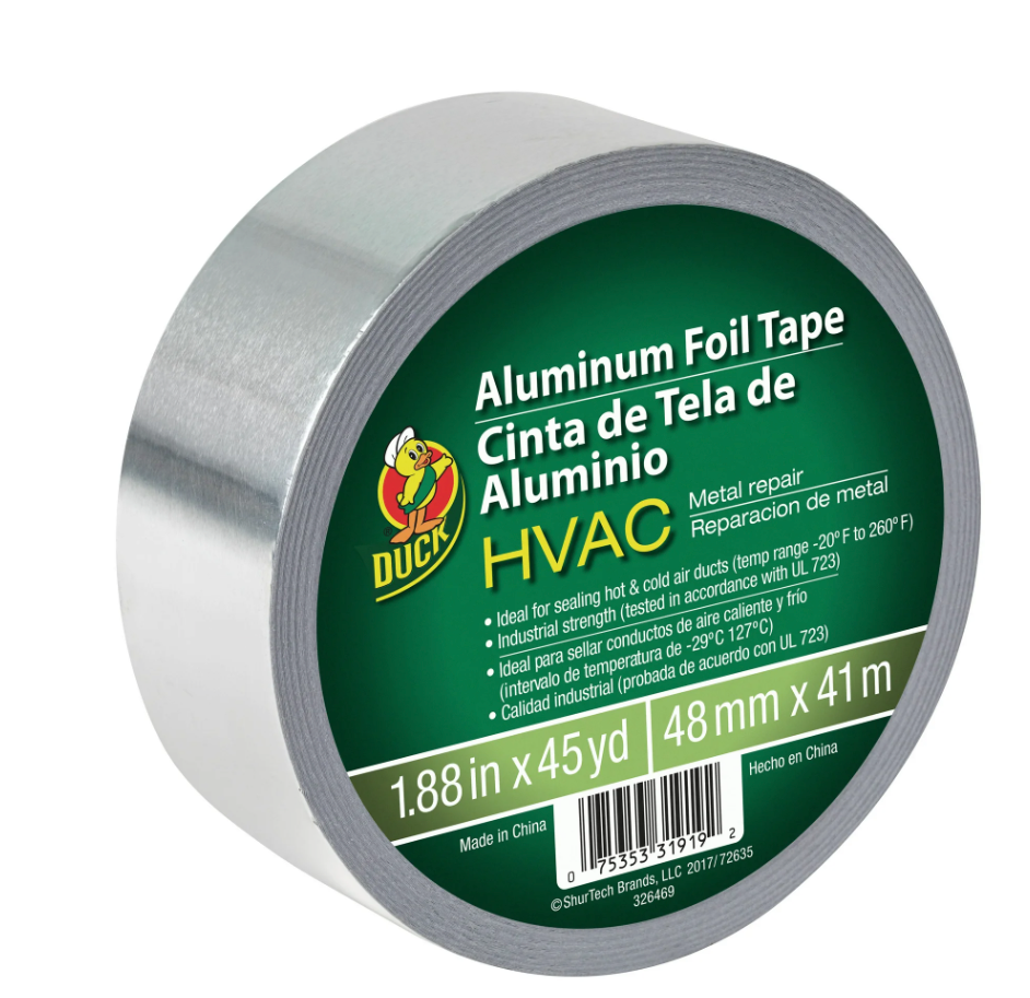 Duck Brand HVAC Metal Repair Aluminum Foil Tape, 1.88 in. x 45 yd., Silver
