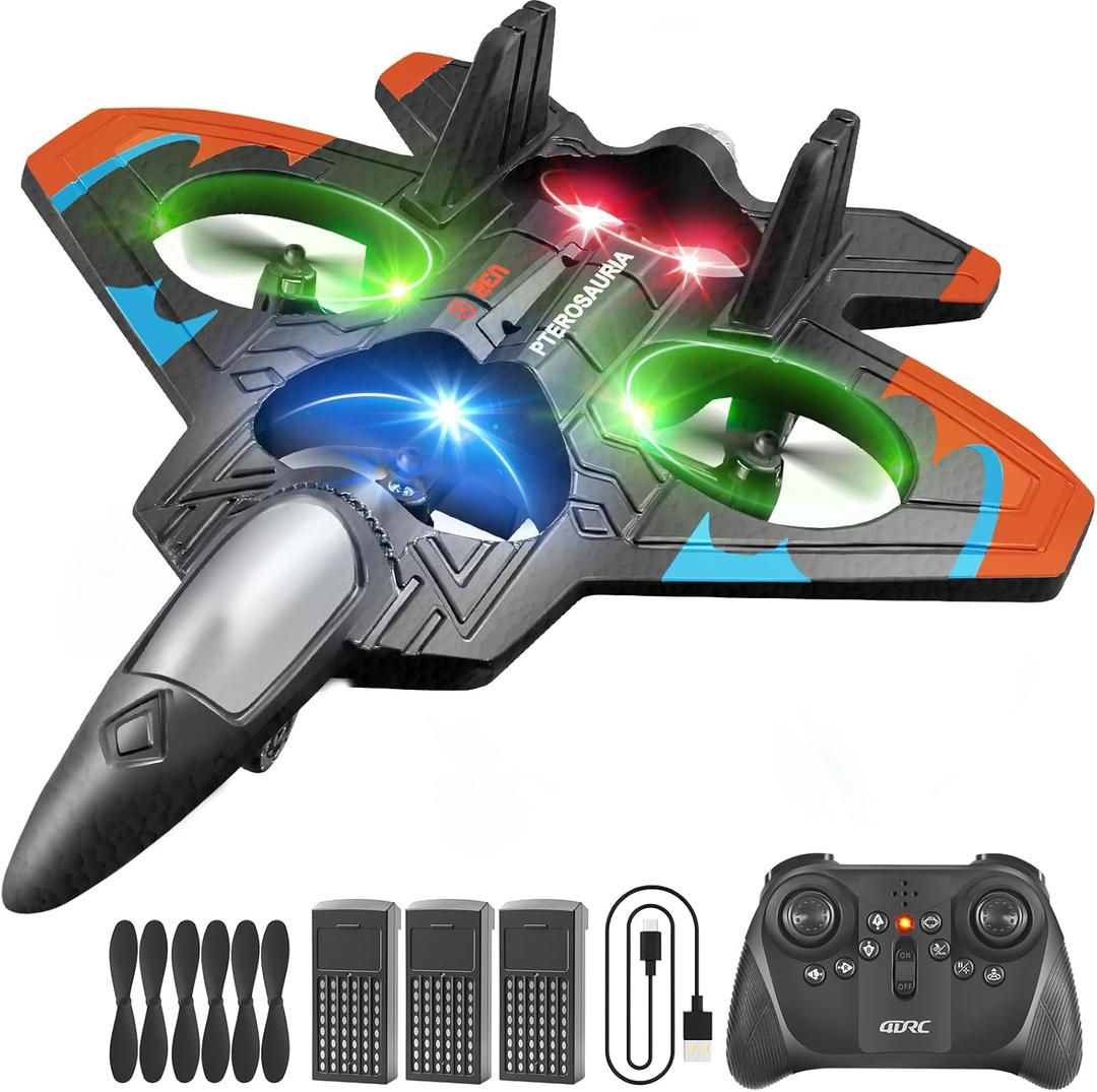 4DRC V32 Foam Remote Control Airplanes with 3 Batteries, RC Planes for Kids Adults 8-16, RC Airplane Fighter Jet with Light, 360 Flip Fighter Jet Toys, Stunt Roll, Airplane Toy Gifts for Kids Boys
