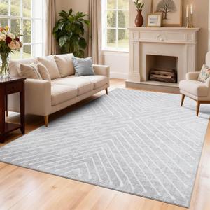 Bedroom Area Rug 5x7 Geometric Rug Machine Washable Living Room Area Rug Non Slip Stain Resistant Large Dining Room Throw Rug Ultra Soft Contemporary Carpet for Home Decor Office, Grey